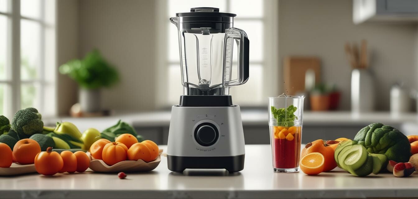 Compact blender in action with various fruits