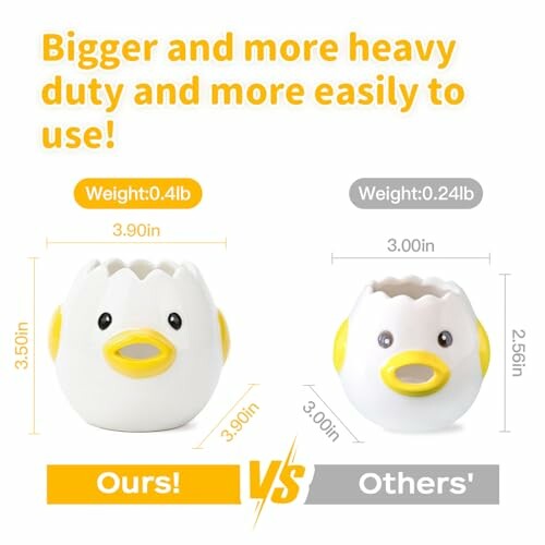 Comparison of two egg separators with different sizes and weights